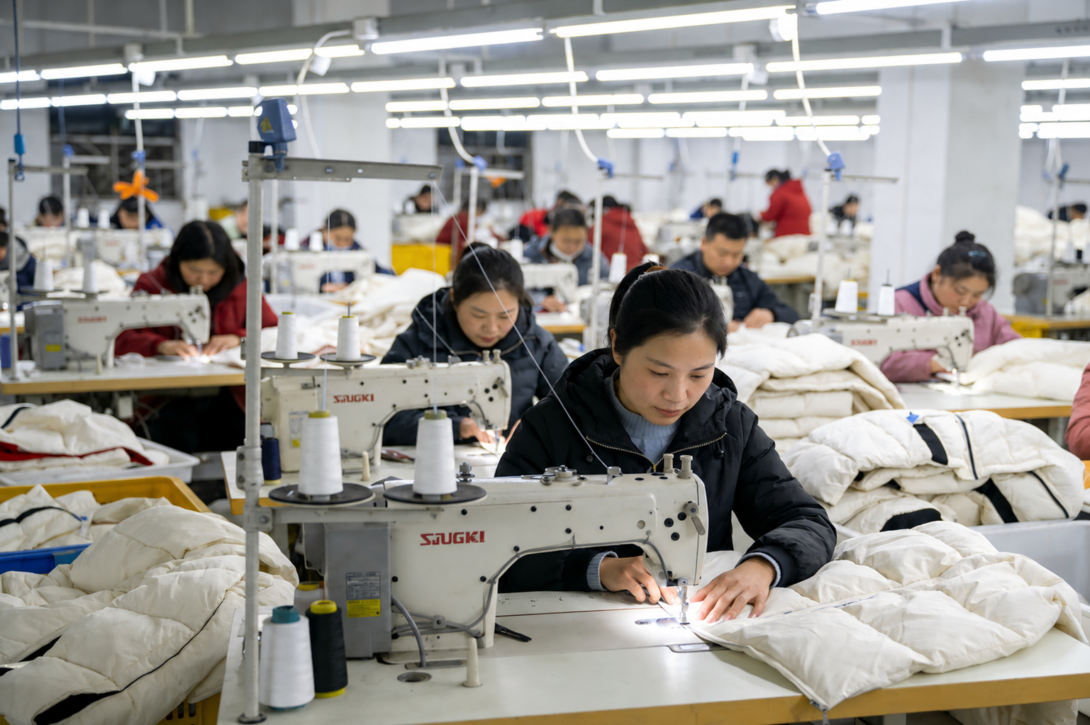 Outerwear sewing workshop production line